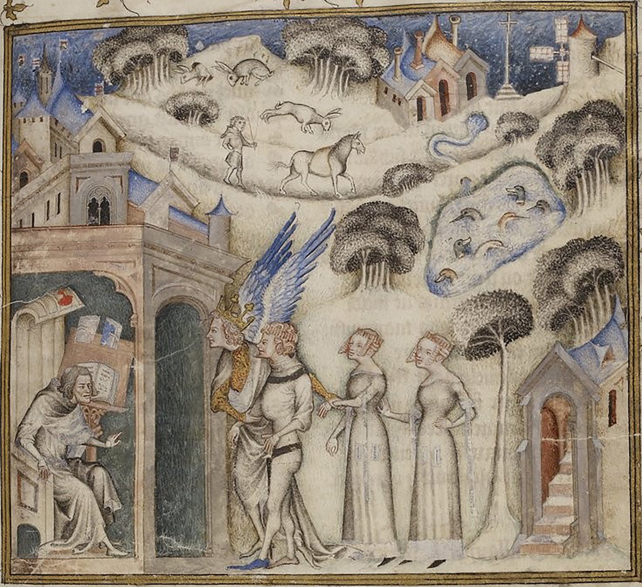 Amour leidt zijn kinderen Zoete gedachten, Plezier en Hoop naar Guillaume de Machaut, door Meester van de Bijbel van Jean de Sy 1372-77 (42374611771) door Georgia Levan Ramishvili from Tbilisi