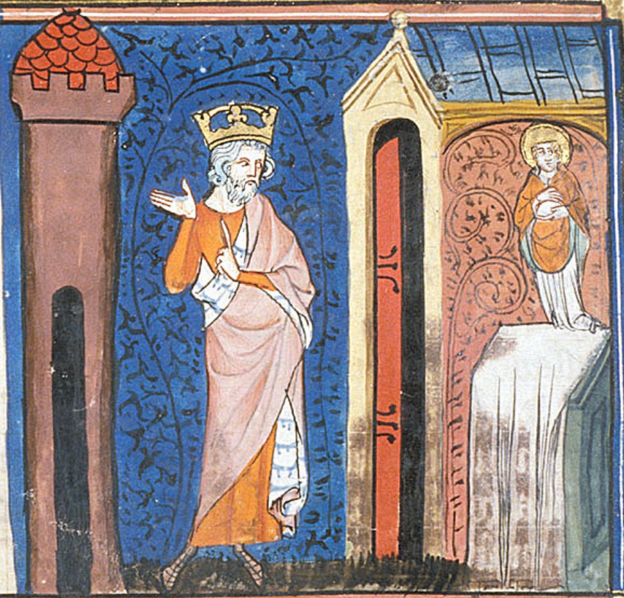 Karel de Grote eert St Denis, uit Chroniques de France ou de St Denis, 14e eeuw (22702899392) door Georgia Levan Ramishvili from Tbilisi