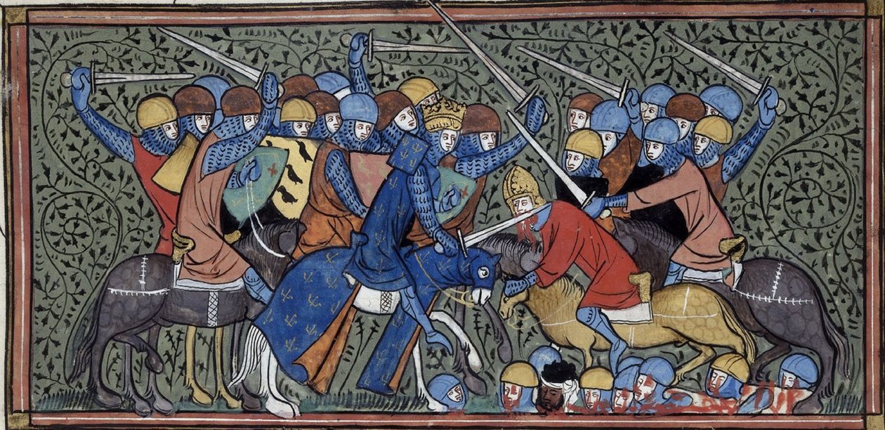 Charles Martel verslaat Eudo en de Saracenen, Grandes chroniques de France, Royal 16 G.VI, f.117v, ca. 1332-1350 (22727638241) door Georgia Levan Ramishvili from Tbilisi