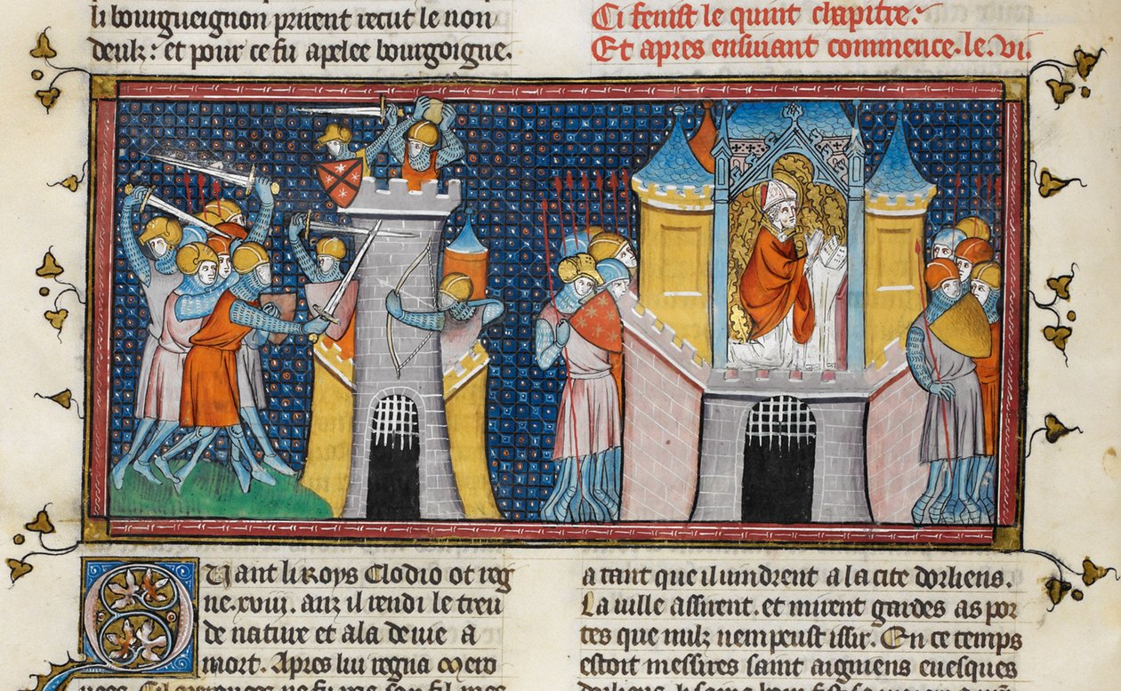 De plundering van Orléans door de Hunnen, gebed van Agnan, uit Chroniques de France ou de St Denis, 14e eeuw (22716441545) door Georgia Levan Ramishvili from Tbilisi