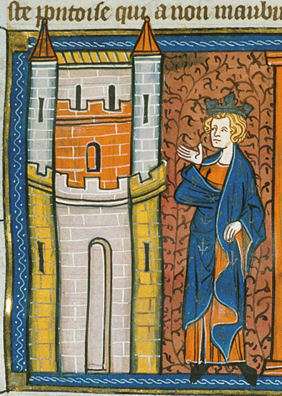 Lodewijk IX voor het fort, uit Chroniques de France ou de St Denis, 14e eeuw (22690438696) door Georgia Levan Ramishvili from Tbilisi