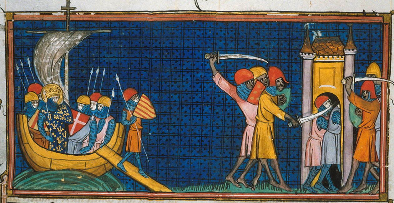 Lodewijk IX landt bij Tunis, en Fransen worden afgesneden door Saracenen in toren, uit Chroniques de France ou de St Denis, 14e eeuw (22528512660) door Georgia Levan Ramishvili from Tbilisi