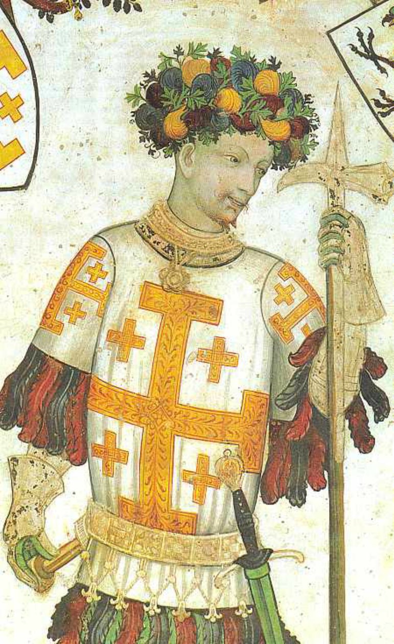 Manfred I van Saluzzo afgebeeld als Godfried van Bouillon, fresco door Giacomo Jaquerio, 1420 (25958141210) door Georgia Levan Ramishvili from Tbilisi