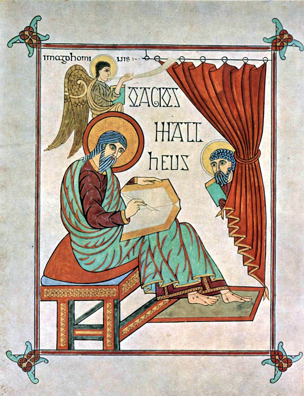 Mattheus de Evangelist, Lindisfarne evangeliën, ca 700 na Chr. (22554486979) door Georgia Levan Ramishvili from Tbilisi