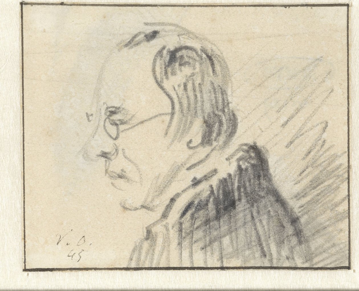 Profiel van man met bril, naar links door Georgius Jacobus Johannes van Os