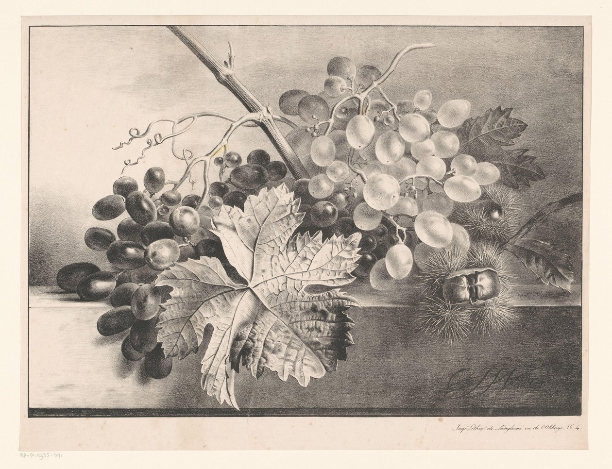 Stilleven met druiven en kastanjes door Georgius Jacobus Johannes van Os