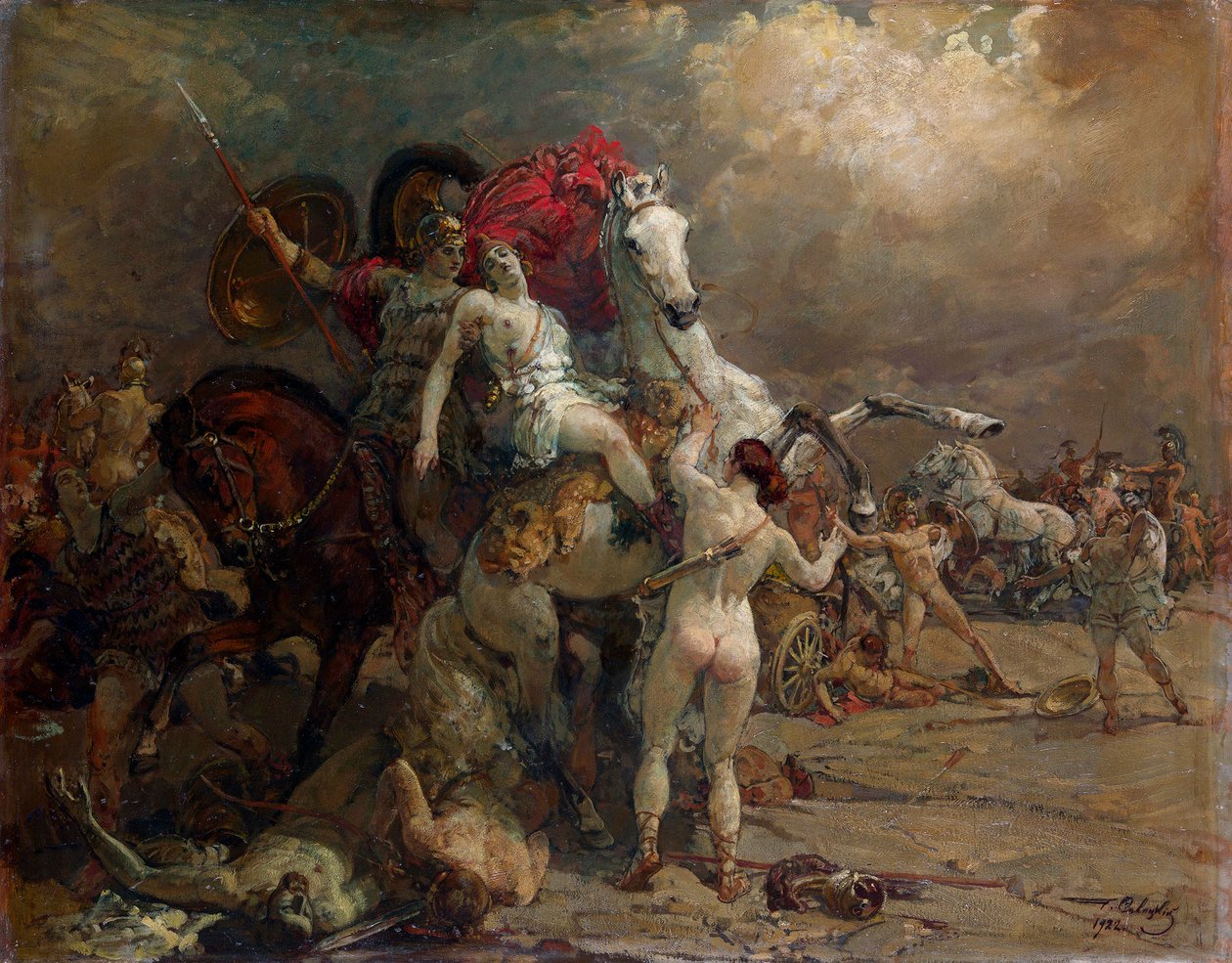 De gewonde vrouwelijke krijger Camille. door Georgiy Konstantinovich Savitsky