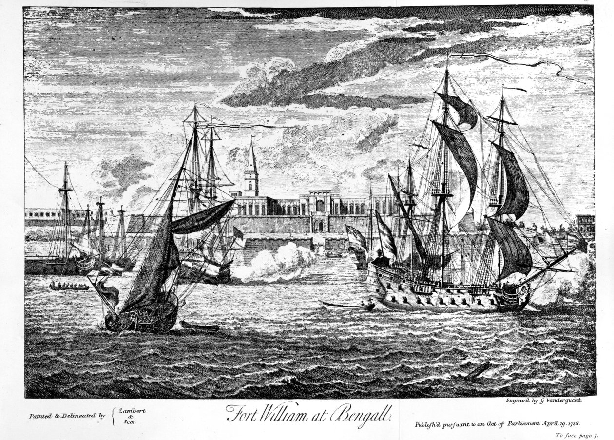 Fort William in Bengalen, 1736 door Gerard Vandergucht