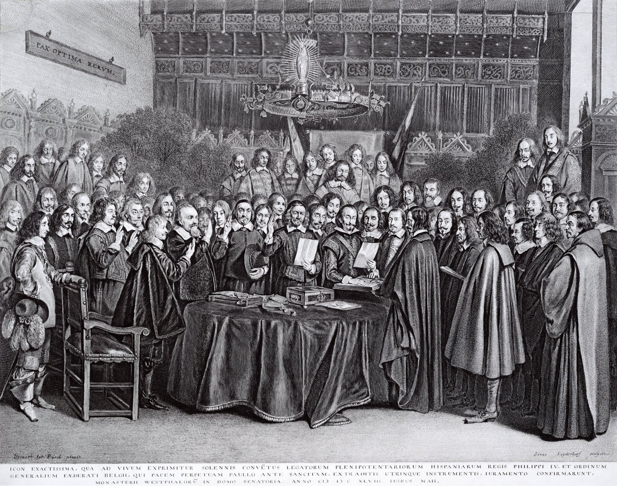 De eedaflegging van de ratificatie van het Verdrag van Westfalen in Münster, 24 oktober 1648 door Gerard ter Borch