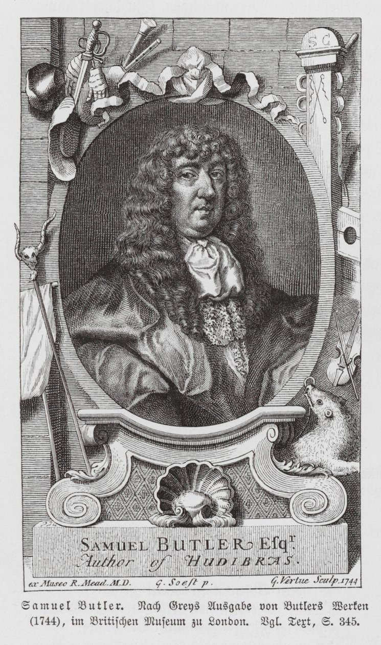 Samuel Butler, Engels dichter (gravure) door Gerard (after) Soest