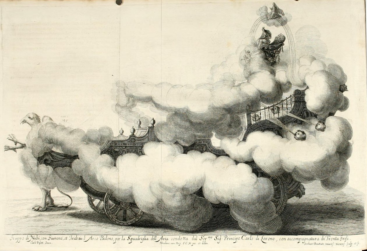 Overwinningsdispuut van de lucht en het water. Vrolijk feest te paard - De strijdwagen (1667) door Gerard Bouttats