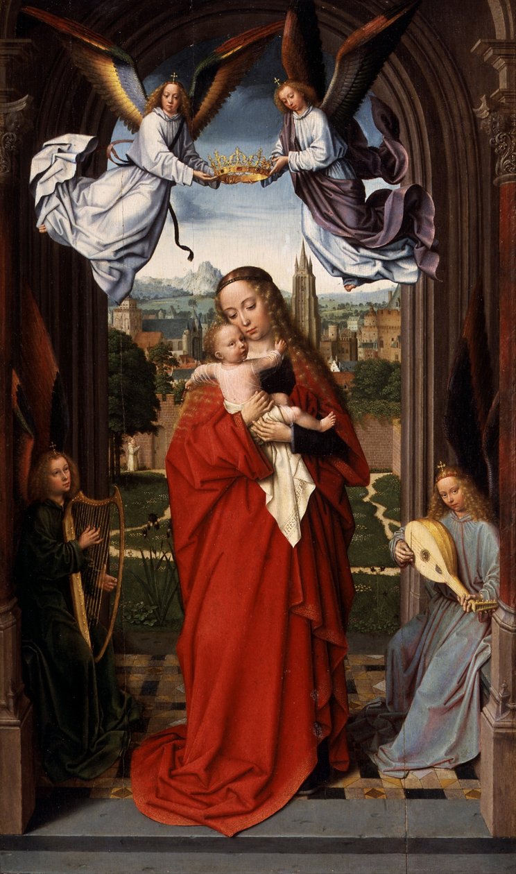 Maagd en kind met vier engelen door Gerard David