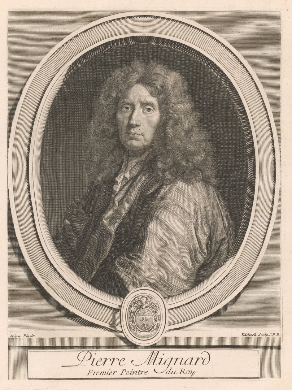 Pierre Mignard, uit het boek *Les hommes illustres qui ont paru en France pendant ce siècle*, deel II, van Charles Perrault (*Beroemde mannen die in deze eeuw in Frankrijk verschenen*, deel II) door Gérard Edelinck