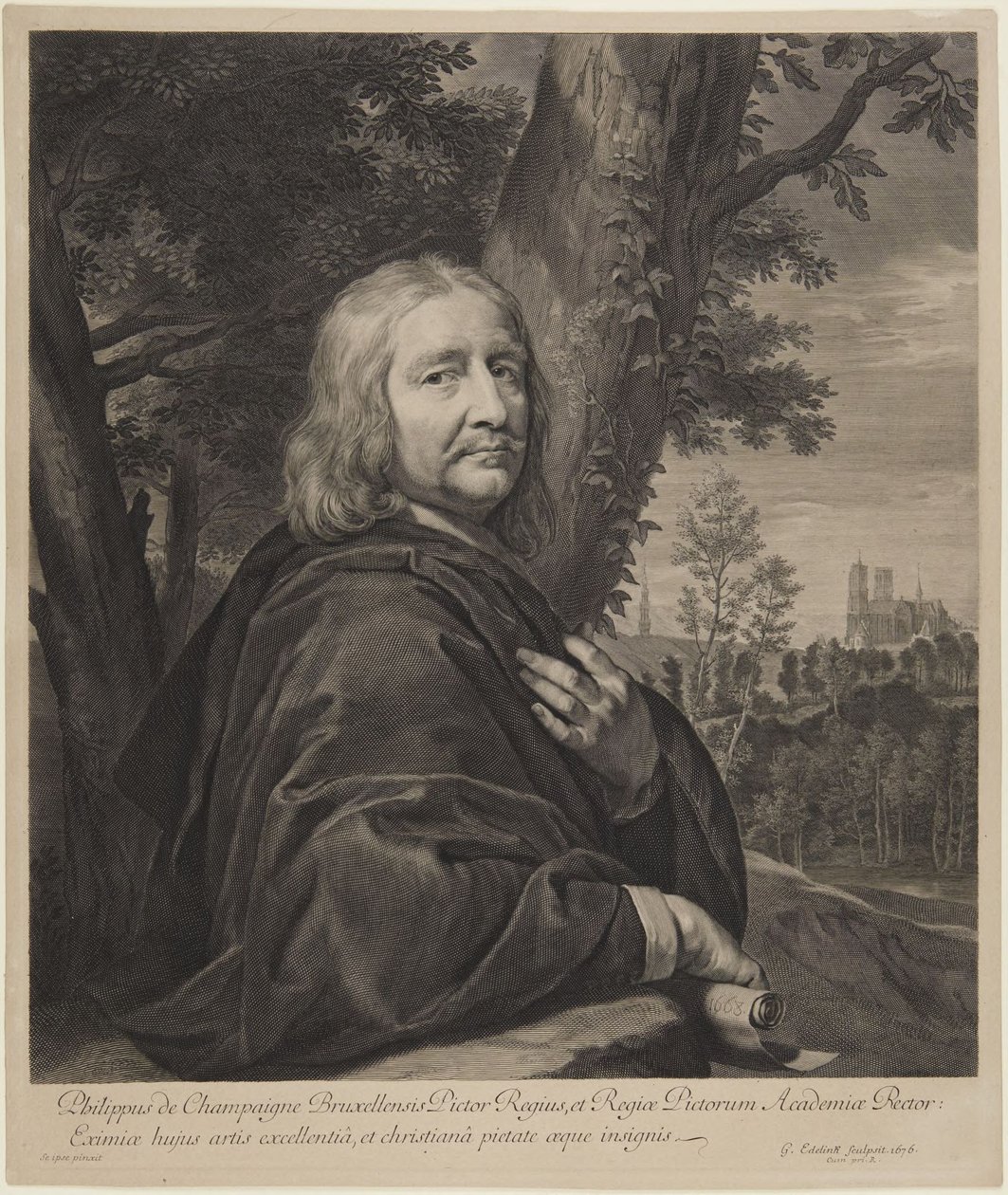 Zelfportret van Philippe de Champaigne     (Robert-Dumesnil VII, 239, nr. 164, variant II) door Gérard Edelinck
