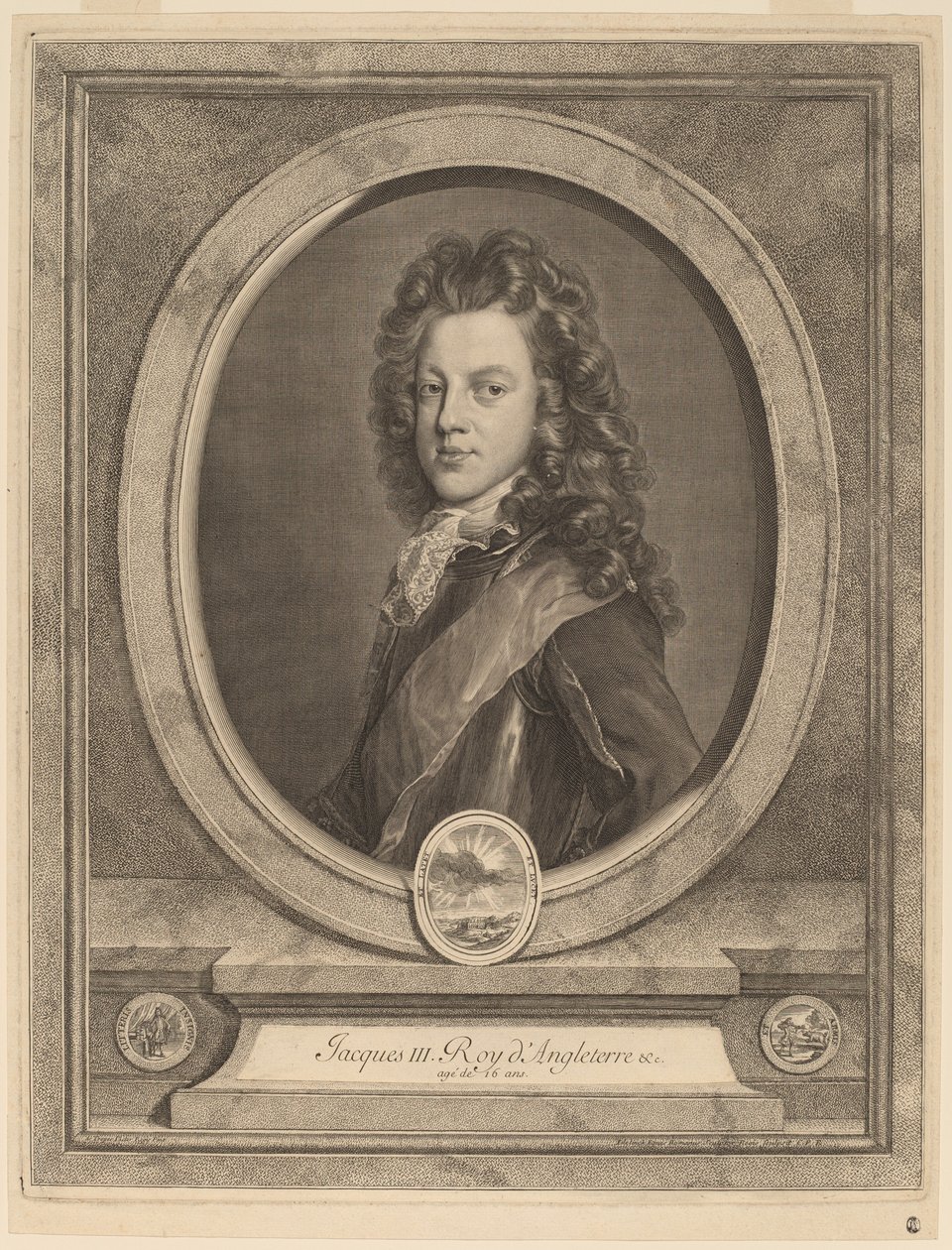 James III, Prins van Wales door Gerard Edelinck after François de Troy