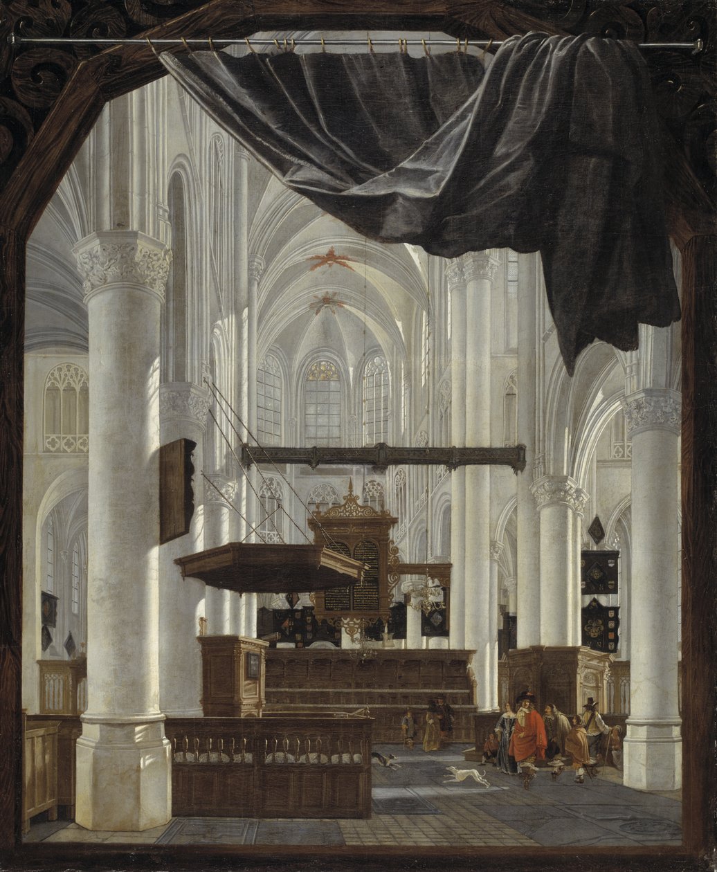 Interieur van de Sint Gertrudiskerk in Bergen op Zoom door Gerard Houckgeest