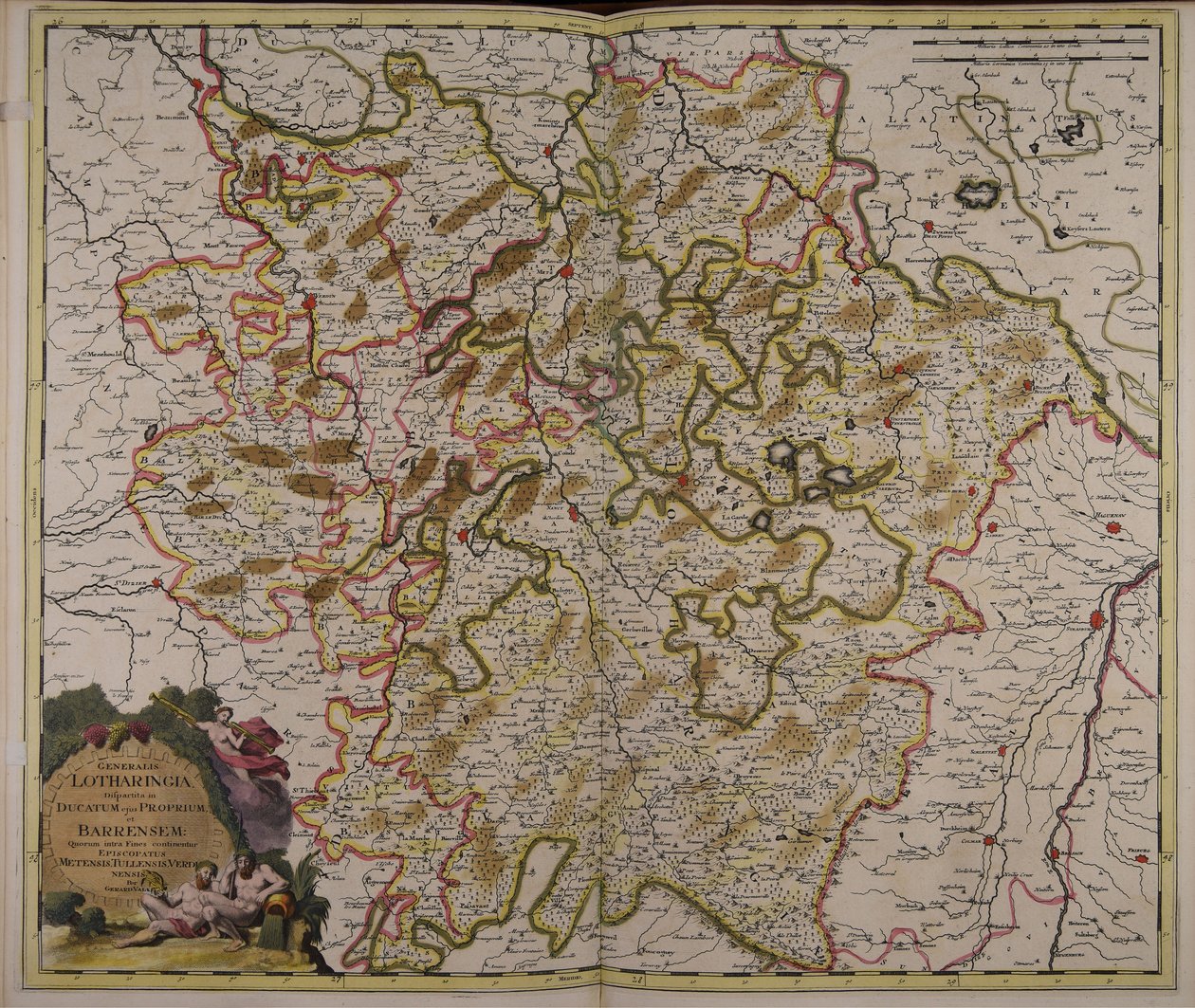 Generalis Lotharingia dispartita in ducatum ejus proprium et Barrensem quorum intra fines continentur episcopatus Metensis, Tullensis, Verdunensis door Gerard Valck