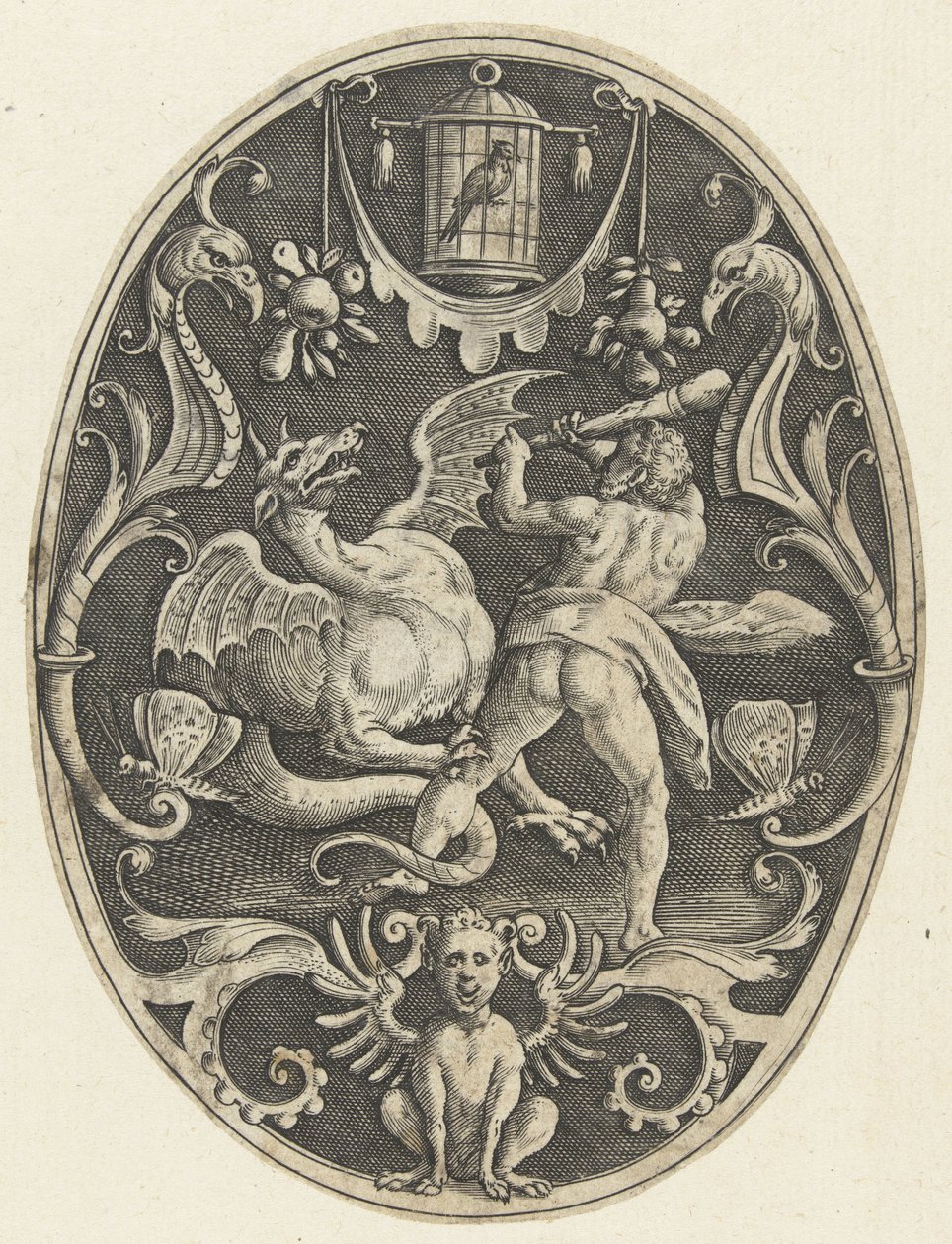 Vlakdecoratie: Hercules doodt de draak Ladon door Gerard de Jode