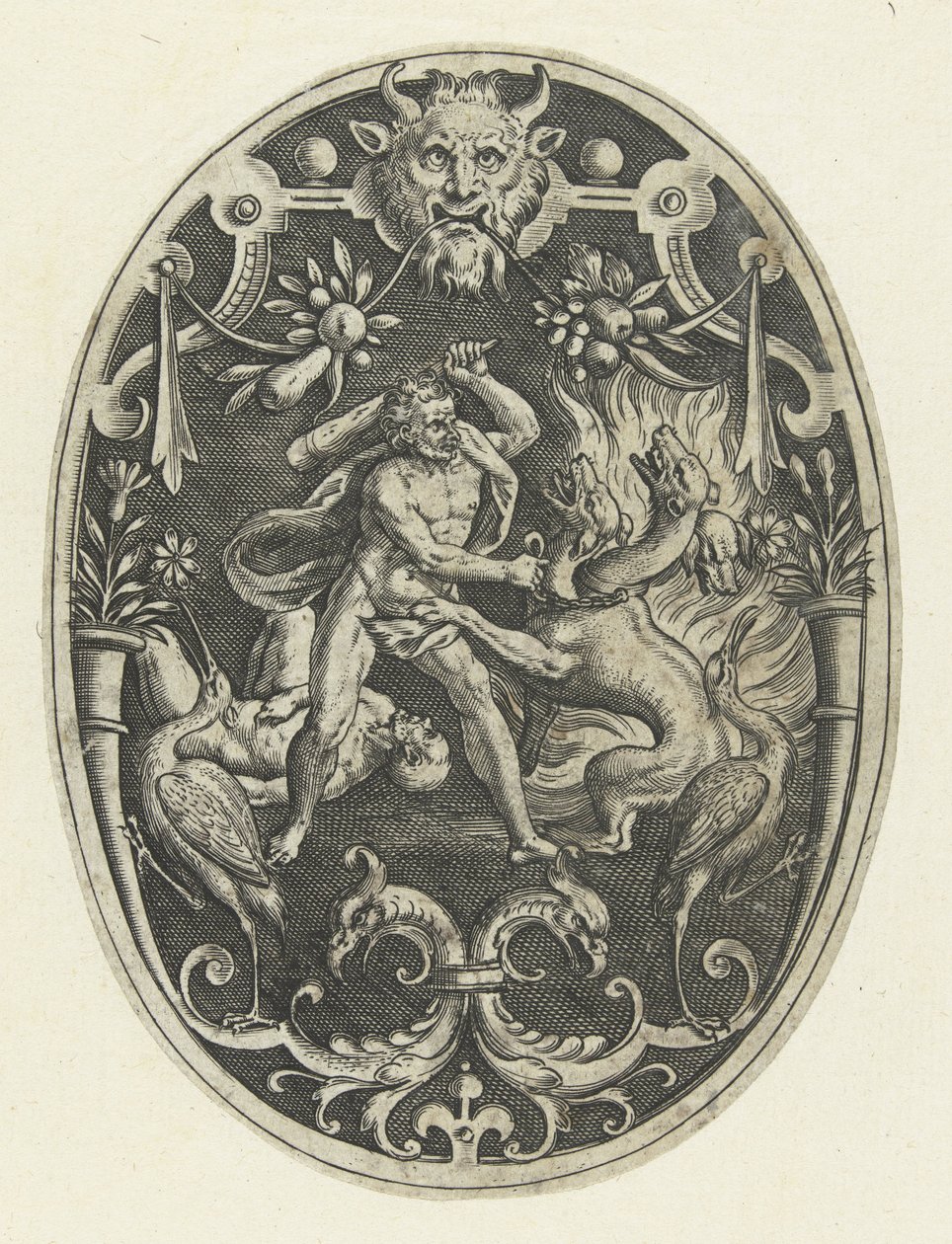 Vlakdecoratie: Hercules doodt het monster Geryon door Gerard de Jode
