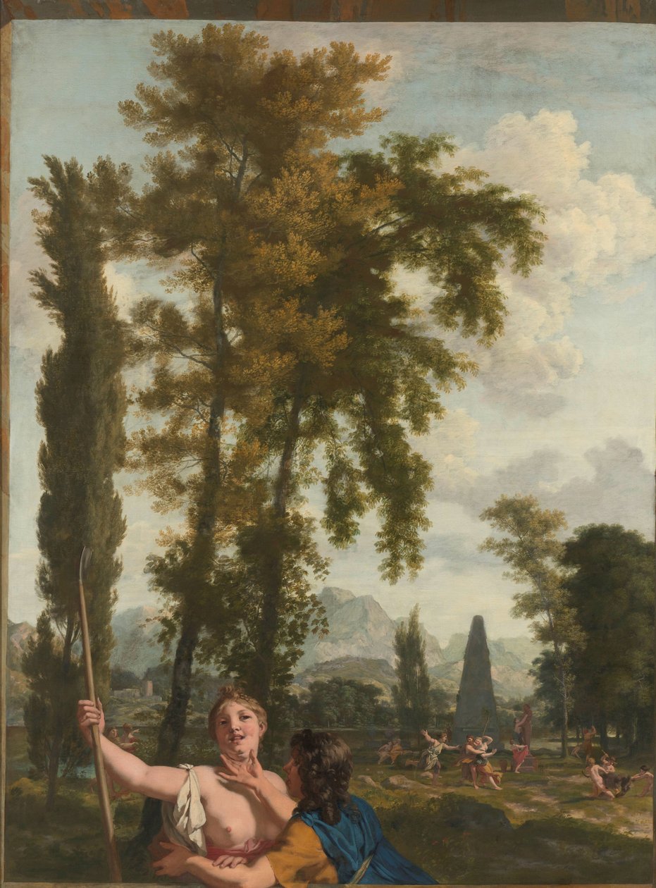 Italiaans landschap met herder en herderin door Gerard de Lairesse