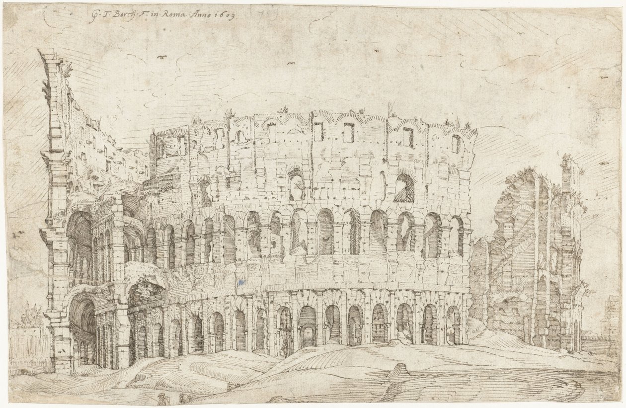 Exterieur van de ruïnes van het Colosseum, Rome door Gerard ter Borch