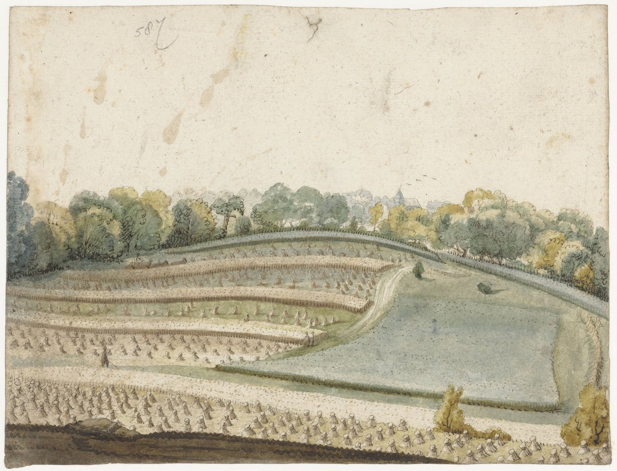 Panorama van een golvend graanveld van boven gezien door Gerard ter Borch (I)
