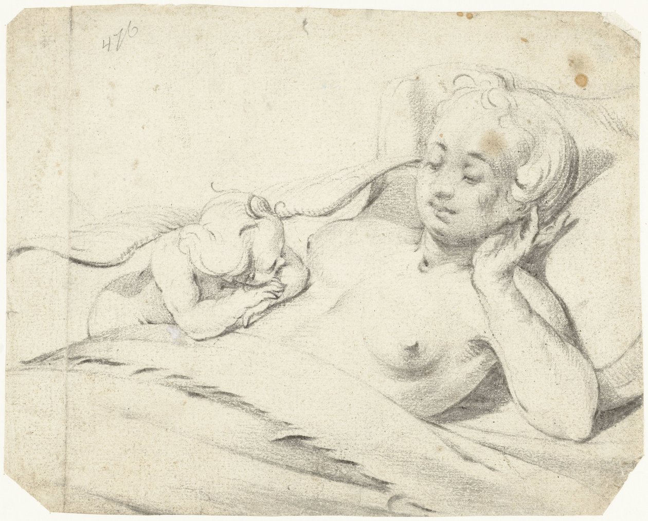 Venus in bed met toekijkende Cupido door Gerard ter Borch (I)
