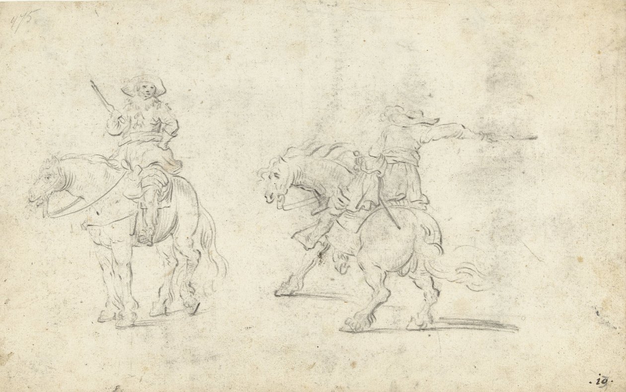 Twee soldaten te paard door Gerard ter Borch (II) (possibly)
