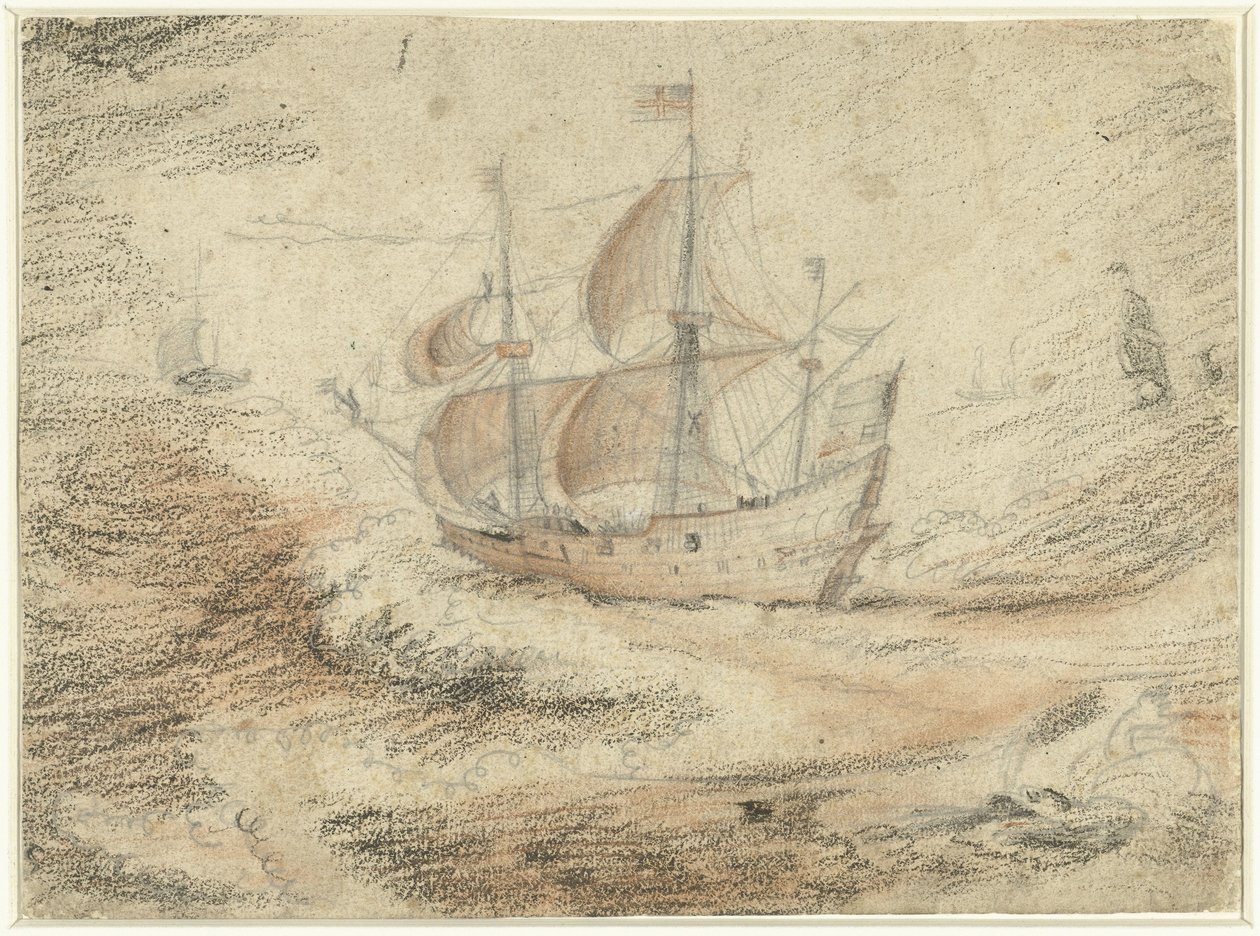 Varend schip op zee door Gerard ter Borch (II) (possibly)