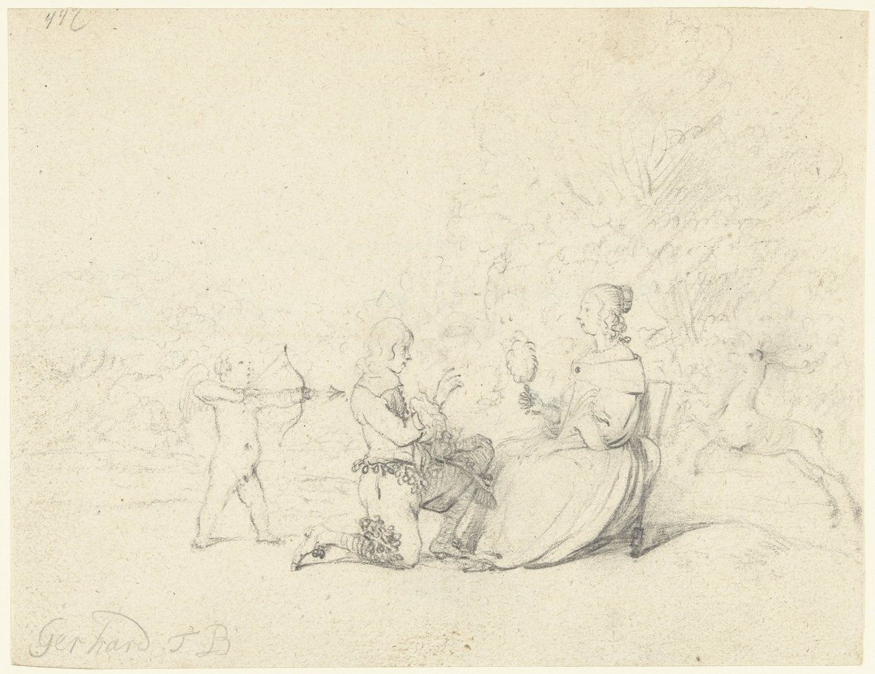 Heer knielend voor een dame door Gerard ter Borch (II)
