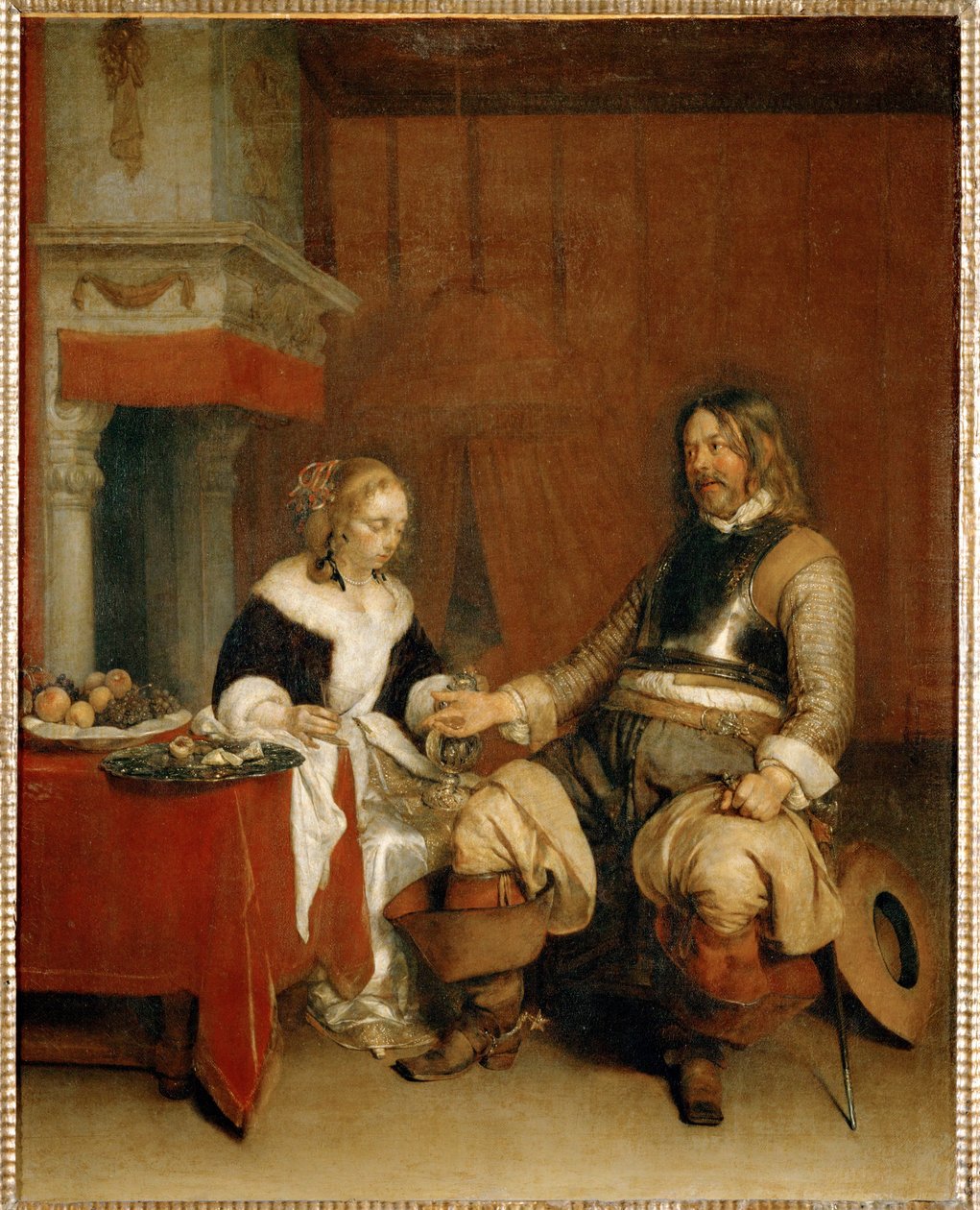 Le galant militaire - De onstuimige officier ... door Gerard ter Borch or Terborch