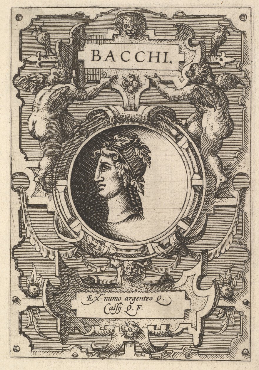 Buste van Bacchus omringd door bandwerk, uit de serie 