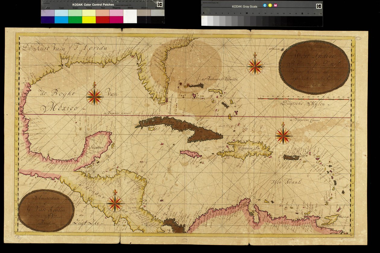 Kaart van de West-Indië, Caribische Zee, Antillen door Gerard van Keulen