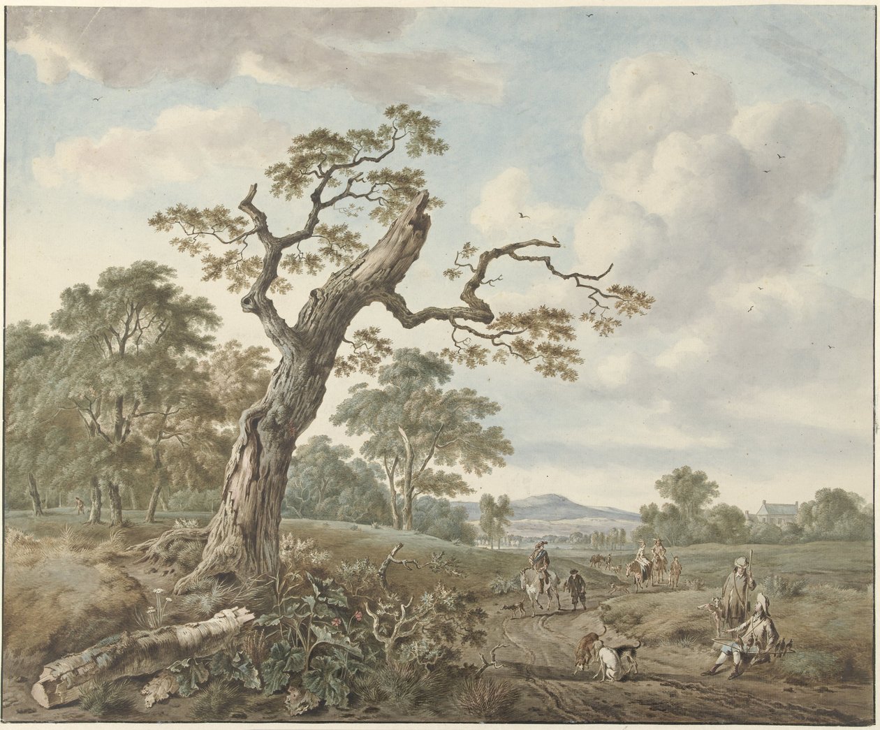 Landschap met jachtgezelschap op een landweg door Gerard van Nijmegen