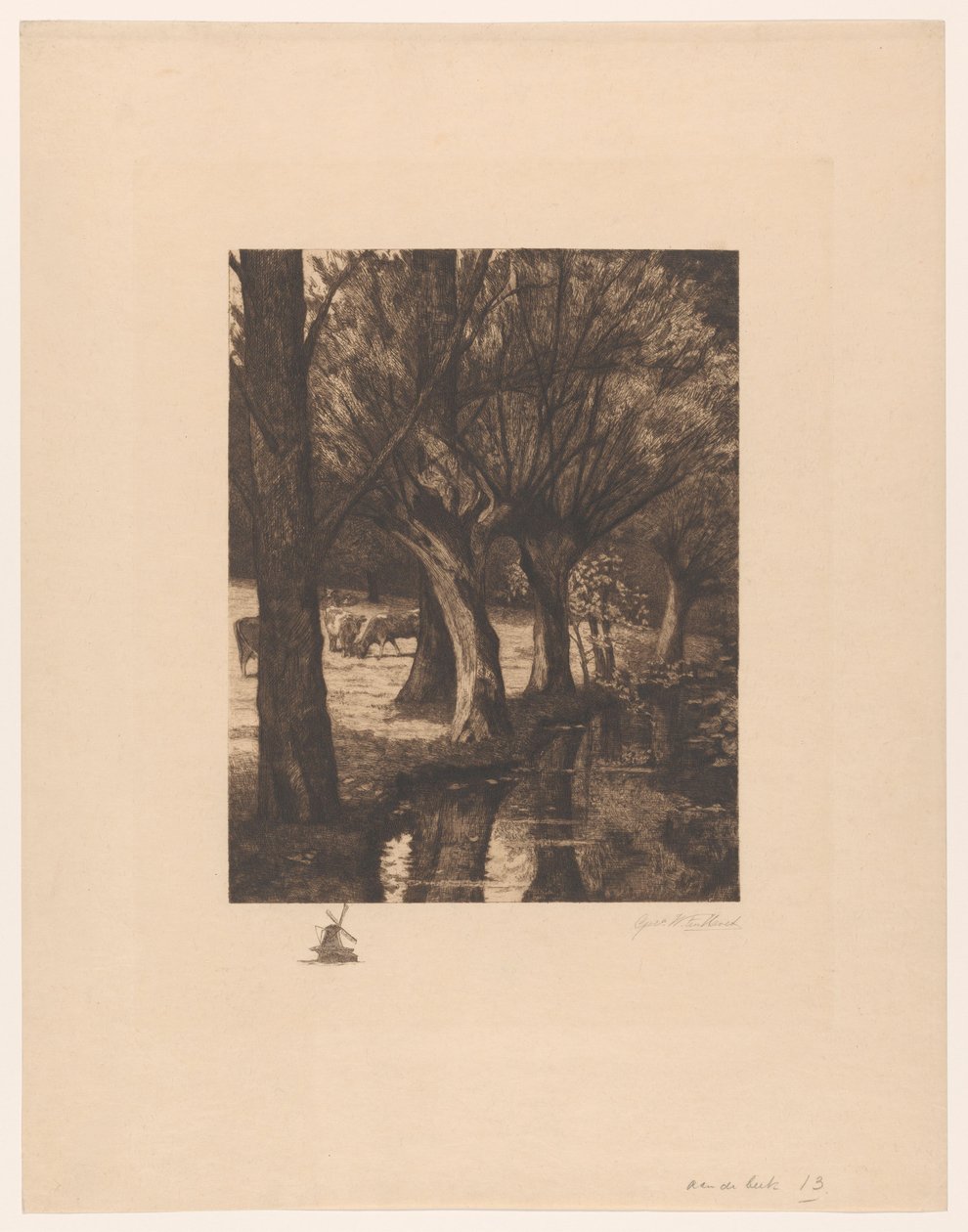 Weiland aan het water door Gerarda Wilhelmina ten Hoet (signed by artist)