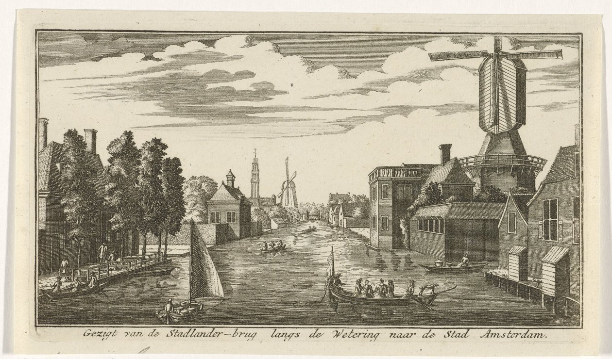 Gezicht langs de wetering op Amsterdam door Gerardus Condet