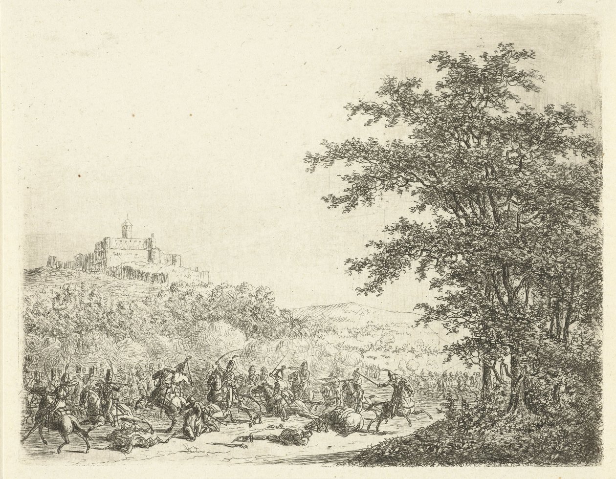 Ruitergevecht bij fort Königstein door Gerardus Emaus de Micault
