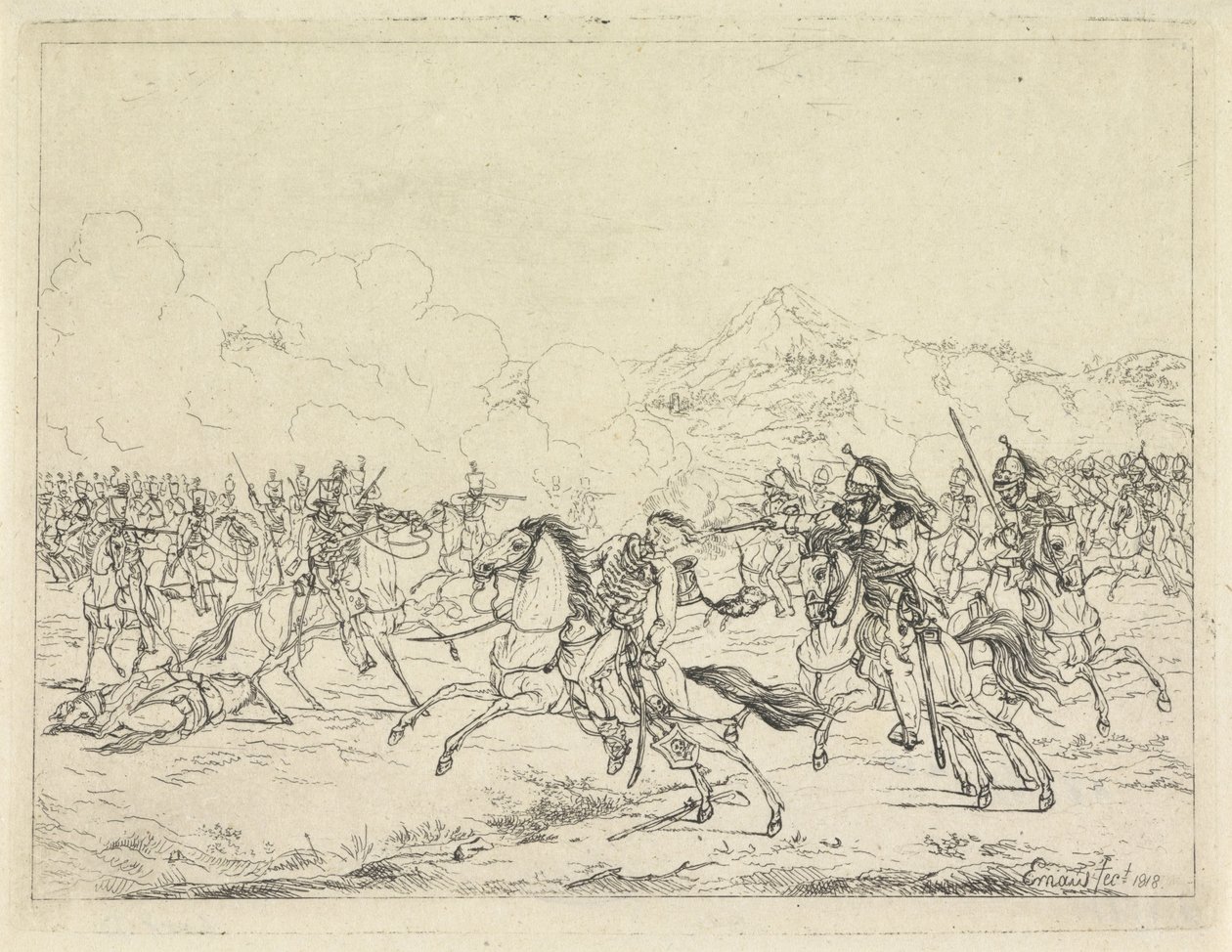 Sneuvelen van Frederik Willem van Brunswijk, 1815 door Gerardus Emaus de Micault