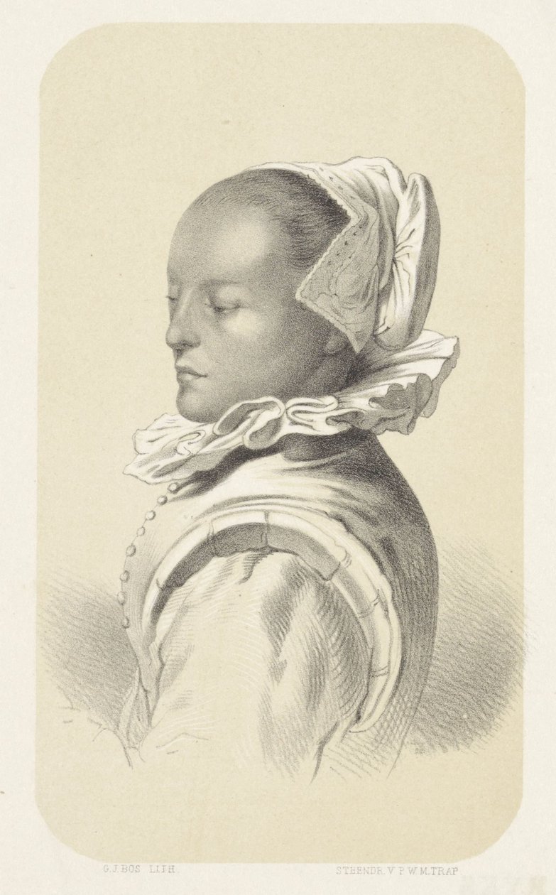 Vrouw met wit kapje en kraag door Gerardus Johannes Bos