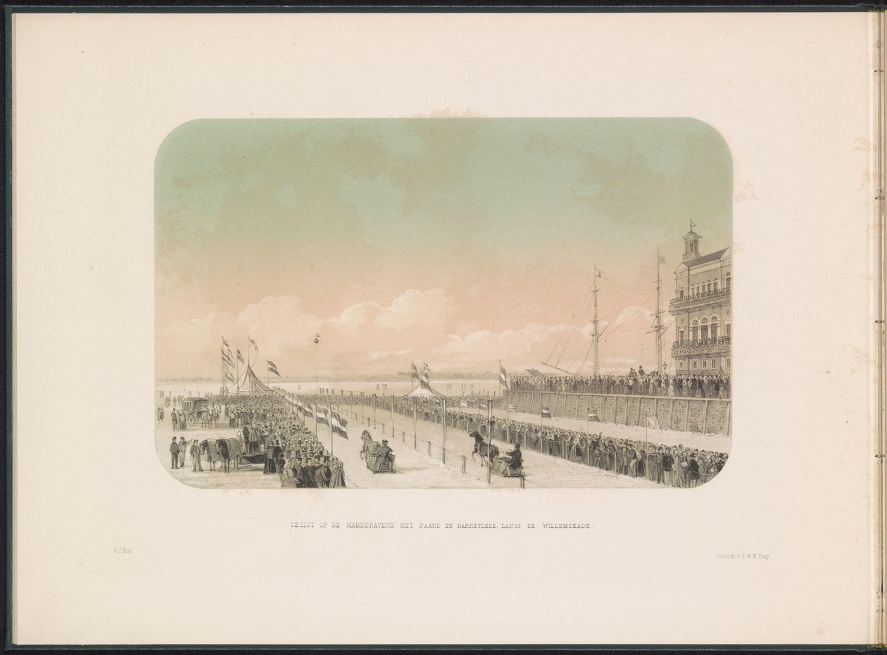Wedstrijd voor arrensleden op de Maas te Rotterdam, 1855 door Gerardus Johannes Bos