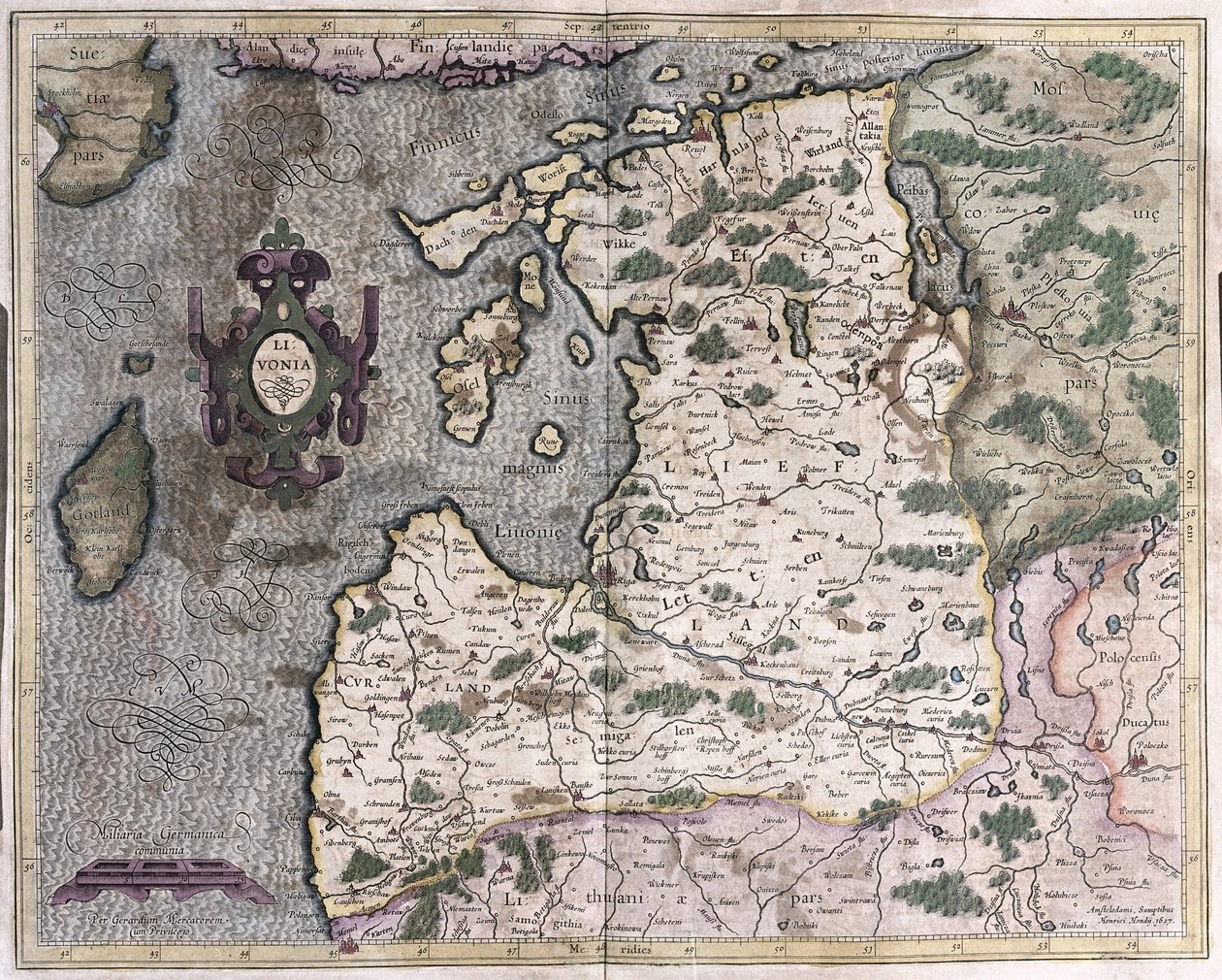 Noordelijke Baltische regio, Riga, Letland (gravure) door Gerardus Mercator