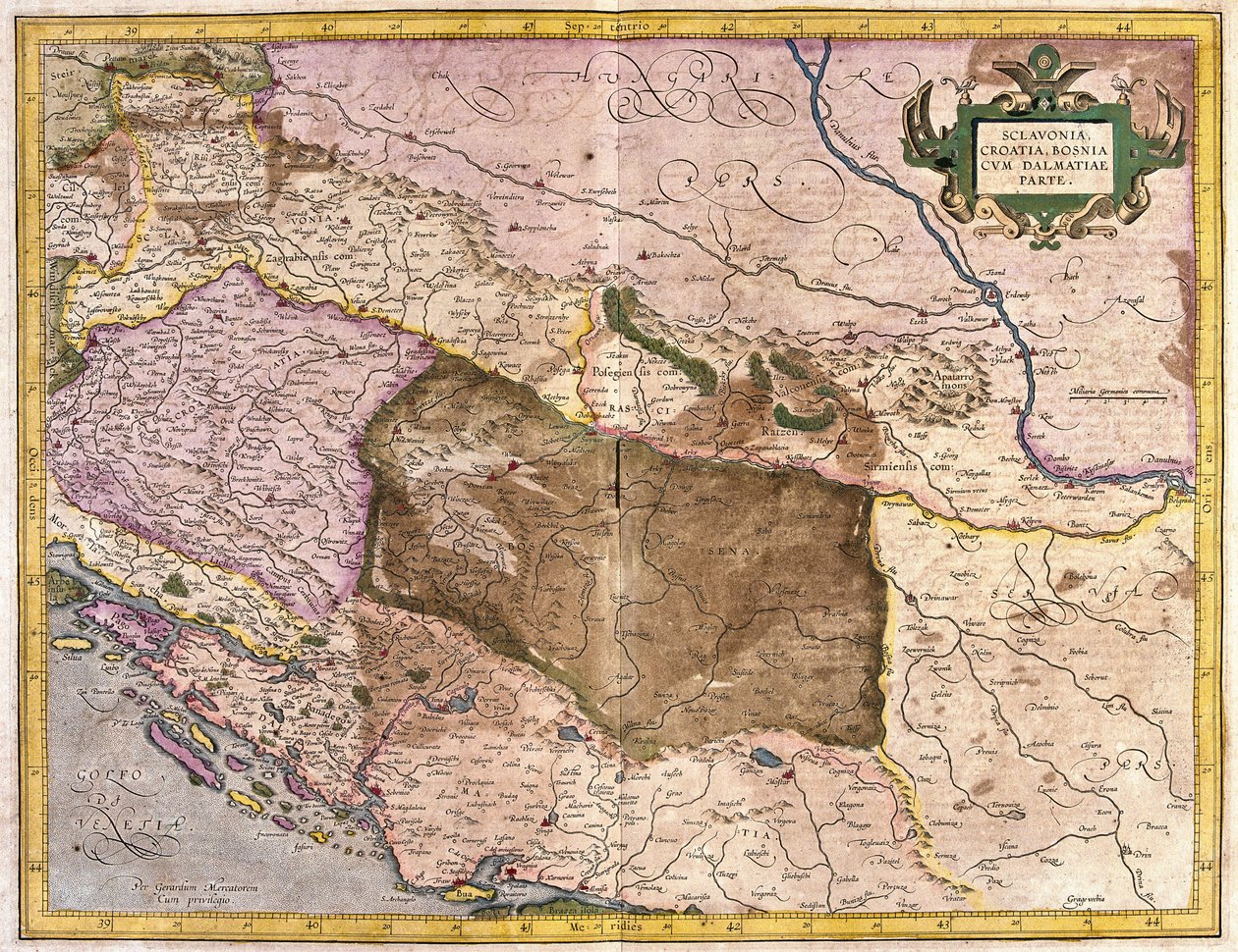 Sclavonië, Kroatië, Bosnië en Dalmatië (gravure) door Gerardus Mercator