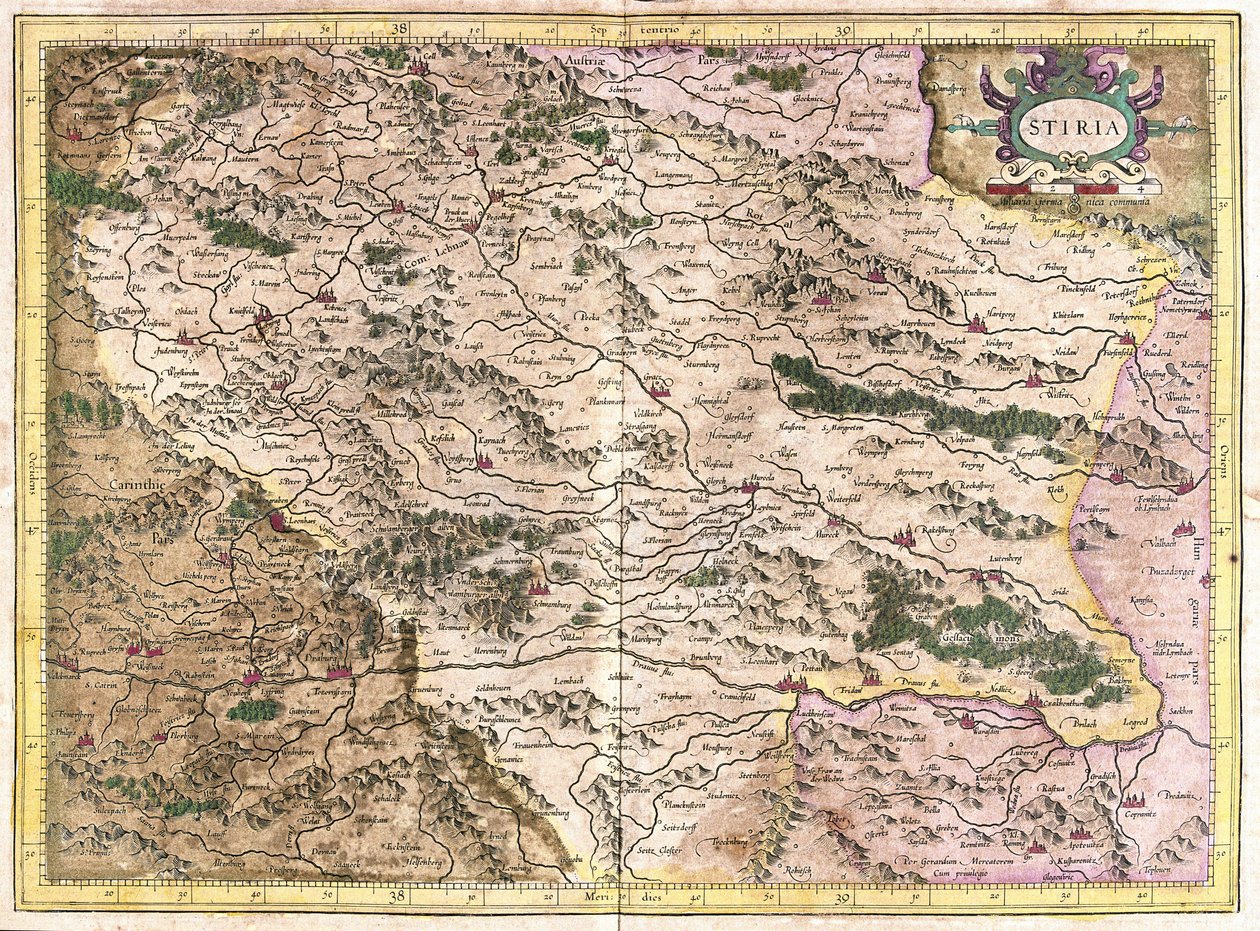 Stiermarken, Oostenrijk (gravure) door Gerardus Mercator