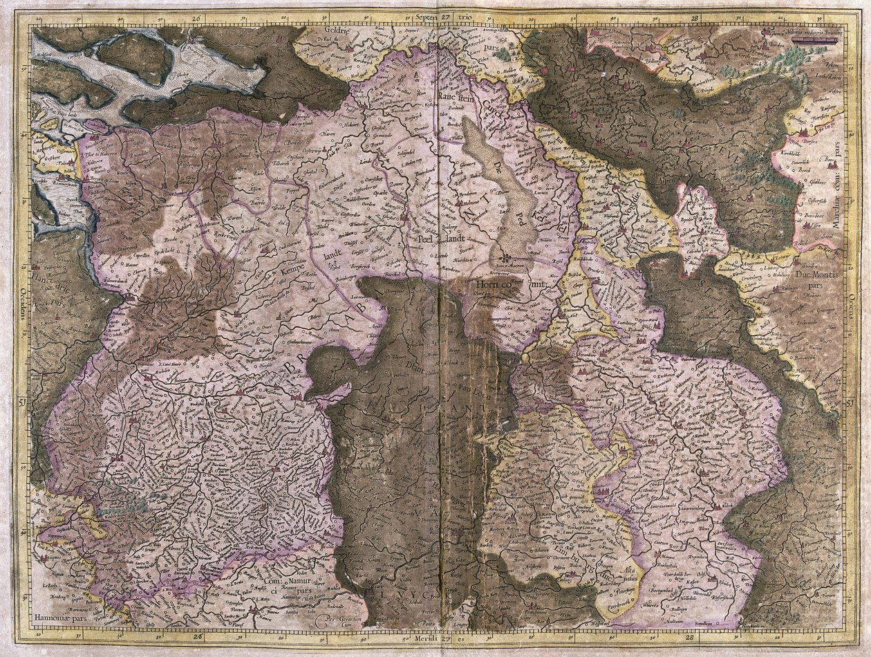 Ongenoemde kaart van Brabant: België en Nederland (gravure) door Gerardus Mercator