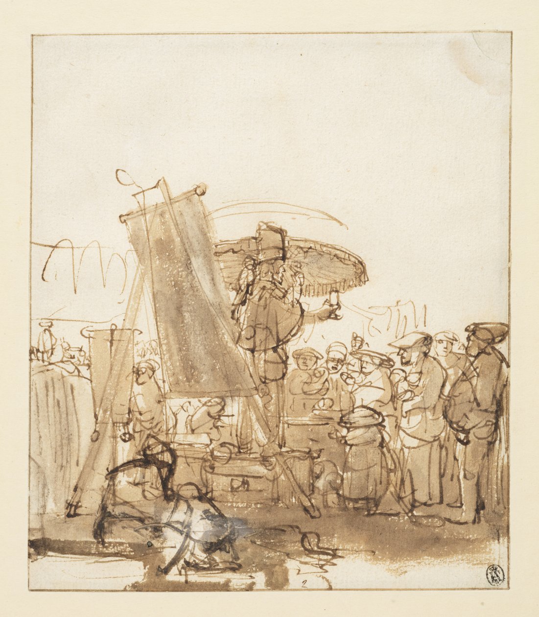 Kwaksalver spreekt een menigte toe, ca. 1637 door Gerbrandt van den Eeckhout