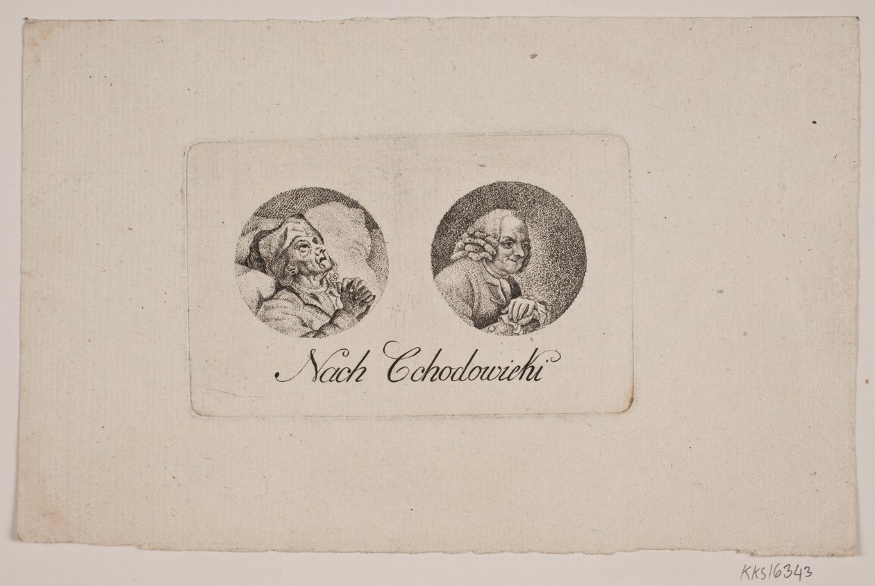 Blad met twee tondoportraits door Gerhard Ludvig Lahde