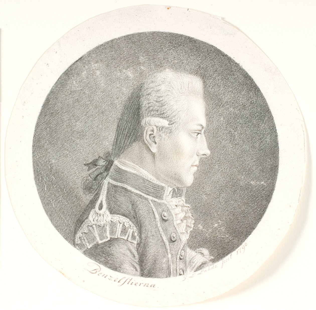Portret van Lars Benzelstjerne, Zweedse zeeofficier (1759-1808). Borstbeeld. Profiel naar rechts door Gerhard Ludvig Lahde
