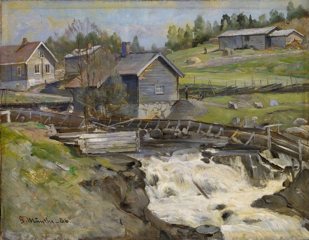 Waterval bij Stange in Hedmark door Gerhard Munthe