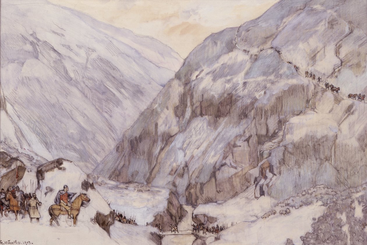 Koning Sverre bij Vårstien (Drivdalen) door Gerhard Peter Frantz Vilhelm Munthe