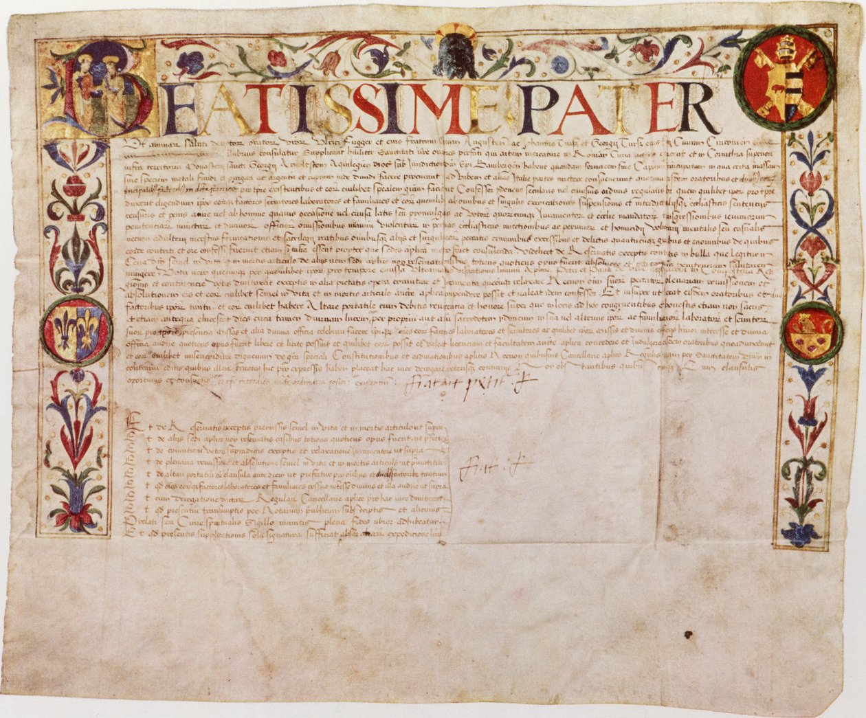 Een verzoekschrift van de Duitse bankiersfamilie Fugger aan paus Alexander VI (pen en inkt op perkament) door German School